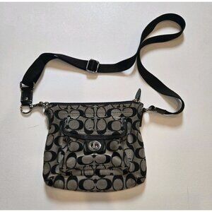 VTG Coach Purse Signature Stripe C Swingback Crossbody Bag Gray Black Zipper‎